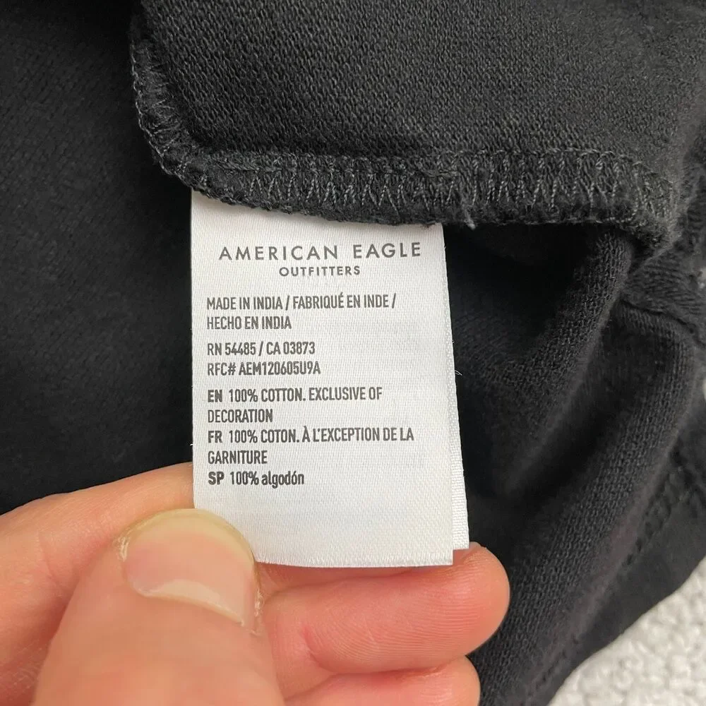 American Eagle Standard Fit Polo Shirt Mens Medium Balck Short Sleeve Cotton Top